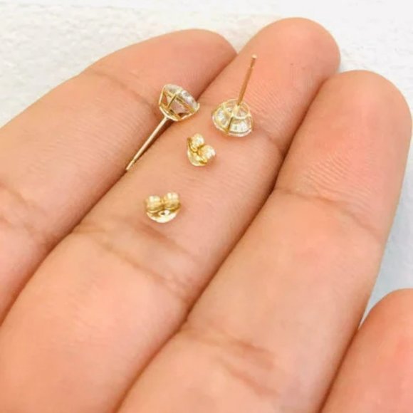 2 Pairs Earrings Stud Huggies Hoop Earrings for WOMENS 10K Yellow Gold CZ Stones - Picture 5 of 5
